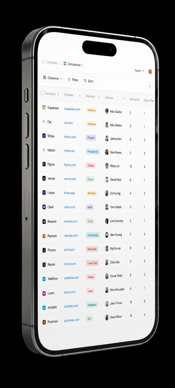 UniCRM company records on a phone